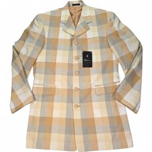 Vintage Single‎ Breasted Blazer Yellow Plaid Suit Jacket